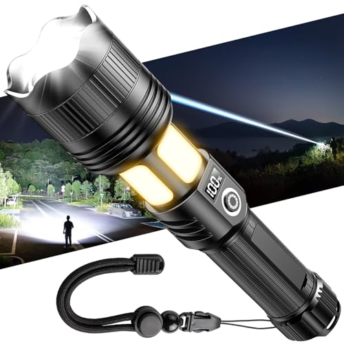 懐中電灯 強力 【2026新モデル·超高輝度】軍用 最強 フラッシュライト Type-C充電式 単4電池適用 ハンディライト LCDディスプレイ表示 ズーム式 タクティカルライト 収納式COB作業灯 7モード調光 IPX6防水 アルミニウム合金 耐衝撃 小型 明るい 父の日 プレゼント アウトドア用品 自転車 登山 夜釣り 防災 避難対策 SOSライト 緊急用 作業用 防犯グッズの外観・全体像 画像