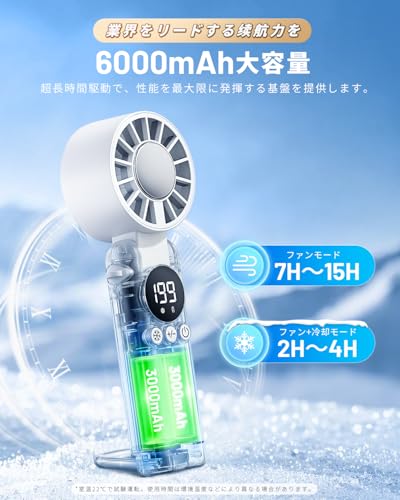 HAGOOGI ハンディファン 冷却プレート 【瞬間冷却-28℃&極静音設計】 手持ち扇風機 199段階風量調整 強力 6000mAh大容量 最大16H稼働 静音 20dB 携帯扇風機 卓上/首掛け/手持ち/冷却 4Way 折り畳み式 LEDディスプレイ 小型 軽量 熱中症対策 持ち運び便利 アウトドア プレゼント (ブルー)の特徴・詳細 画像