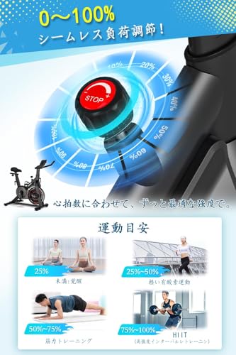 CHAOKE スピンバイク エアロバイク【ZWIFT連動/極静音/5年保証】 家庭用 ダイエット器具 組み立て簡単 連続120分 シームレスな負荷調節 フィットネスバイク 家族で使える!自宅で楽々ダイエットの特徴・詳細 画像