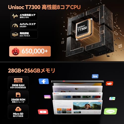 【2026新登場 Android16 タブレット 8インチ】ZPad1A タブレット SIMフリー Unisoc T7300 8.8インチ 90Hz高リフレッシュレート 2560x1600 2.5Kスクリーン 28GB RAM 256GB ROM 7200mAh PD18W急速充電 4G LTE セルラー 6軸ジャイロ+地磁気センサー+GPS+Widevine L1+顔認識+Gemini AI対応の特徴・詳細 画像