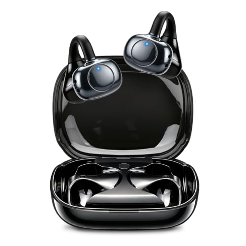 【耳挟み式 オープンイヤー】ワイヤレスイヤホン Bluetooth6.0 対応 空気伝導 イヤーカフ イヤホン 小型軽量 IPX7防水 ENCノイズキャンセリング 最大36時間再生 自動ペアリング Type-C急速充電 タッチ式音量調整 マイク付き 運動・通勤・通学・WEB会議に最適 (ブラック)の外観・全体像 画像