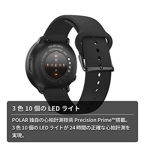 POLAR (ポラール) ユナイト ( Polar Unite ) 健康管理 スマートウォッチ iPhone対応 アンドロイド対応 軽量 【 心拍計/睡眠 メンタルステータス計測/音楽/着信/メッセージ通知】 バックル・スライド ブラック S-L 900108443 【日本正規品】の詳細・まとめ 画像