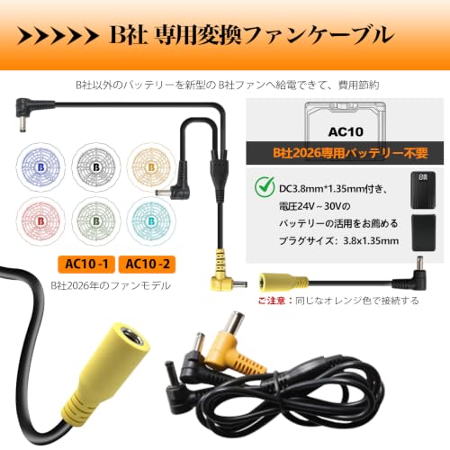 Tyuusei 空調作業服 変換ケーブル バートル burtle AC10-1 AC10-2 互換品 ファンケーブル 変換アダプター プラグの特徴・詳細 画像