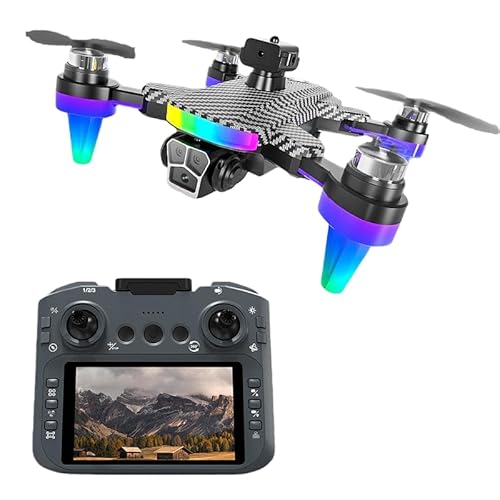 OSNIC R7 折りたたみドローン 4.3 インチモニター付 デュアルカメラブラシレスモーター 120° 広角空撮機 (デュアルバッテリー,カーボンファイバー触覚ペイント - スクリーンコントロールバージョン[ブラシレスモーター+オプティカルフローポジショニング+四面障害物回避+電子制御デュアルカメラ]) [並行輸入品] 1