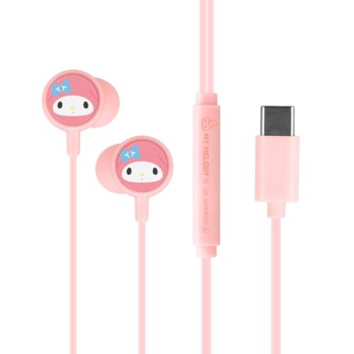 グルマンディーズ サンリオキャラクターズ リモコンマイク付き USB Type-C ステレオイヤホン マイメロディ SANG-698MMの外観・全体像 画像