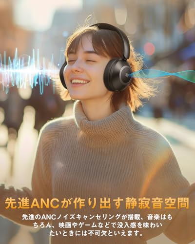 【Amazon.co.jp限定】 ヘッドホン【ANCノイズキャンセリング&Bluetooth5.3】 ワイヤレスヘッドホン 有線 無線 両用 最大80時間再生 マイク内蔵 ハンズフリー通話 マルチポイント対応 快適装着 軽量 オーバーイヤーヘッドホン 音漏れ防止 折り畳み可能 TELEC認証 日本語ガイダンスの特徴・詳細 画像
