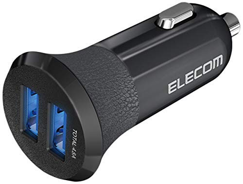 エレコム カーチャージャー シガーソケット 24W (1ポート最大12W) USB-A ×2 【 iPhone 13 / 12 / SE (第2世代) / Android 対応 】 ブラック EC-DC03BK 1