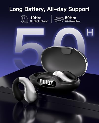 EEXXYZ 2026 NEW イヤーカフ イヤホン 50時間連続再生 / AI翻訳機能 オープンイヤー型イヤホン Bluetooth 5.4 耳を塞がない オープンイヤー 空間オーディオ 快適な装着感 マイク付き 自動ペアリング 通勤 通学 WEB会議 スポーツの特徴・詳細 画像