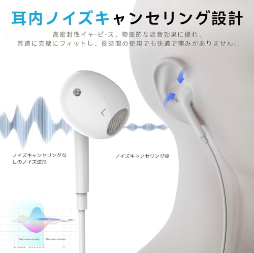 タイプc イヤホン【2026年新版 iPhone17/16/15対応】有線HiFiイヤホン、クリア通話、高忠実度ノイズアイソレーション設計、内蔵マイク付き，USB-Cイヤホン有線 TYPE-Cジャック、人間工学設計、絡まり防止、遅延なし、重低音、リモコン付き、防水、インイヤー型、コンパクト軽量、iPhone/Android/Galaxy/iPadなど対応の特徴・詳細 画像