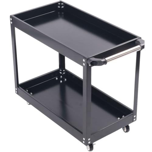 ツールワゴン 2段 キャスター付き ツールカート スチール 工具 ワゴン ツールトロリー 工具カート 工具台車 工具収納 DIY ガレージ (ブラック)の詳細・まとめ 画像