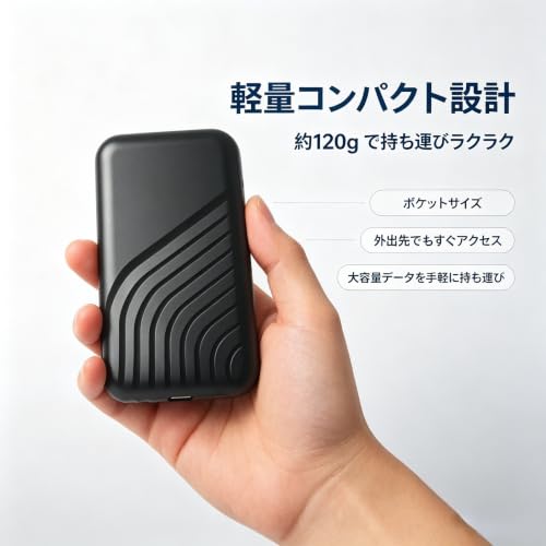 外付けハードディスク 超薄型(黒) 容量:2TBの特徴・詳細 画像