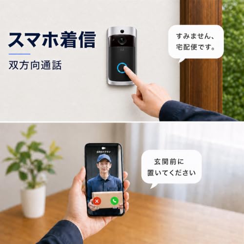 インターホン ワイヤレス 工事不要 カメラ付き スマホ連動 人物検知 遠隔確認 録画機能 広角レンズ 簡単取り付け 日本語説明書付きの詳細・まとめ 画像