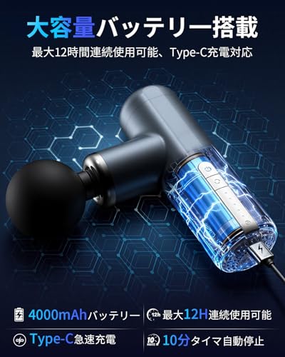 【2026新登場】筋膜リリースガン ハンディガン 5段階強力振動 AI自適応モード付き 筋膜リリース 8mm深層振幅 5種類のアタッチメント Type-C急速充電 大容量バッテリー搭載 12時間連続使用 10分タイマ自動停止 静音設計 320g超軽量 小型 携帯便利 携帯ケース&日本語取扱説明書付き 誕生日 父の日 母の日 敬老の日 ギフト最適の特徴・詳細 画像