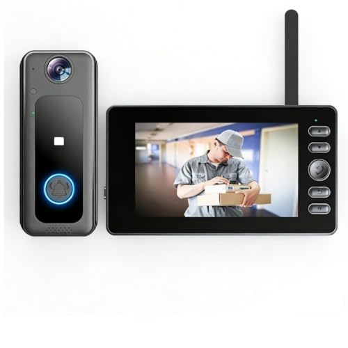 テレビドアホン インターホン カメラ付き 工事不要 【双方向通話/1台3役/256GB microSDカード付属】スマートビデオドアベル WI-FI不要 2.4GHz無線 自動録画 180°超広角 暗視 LEDライト付き IP65防水 USB充電 3000mAh大容量バッテリー 省エネ 長時間連続使用 玄関 屋外/室内/マンション/一戸建て/賃貸対応の外観・全体像 画像