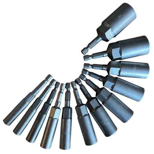 ドリル ソケットビット 12本セット 6~19mm 6.35mm 六角軸 ディープソケット 深穴 六角ソケット インパクトドライバー 電動ドライバー用 ナットセッター ボックスレンチ DIY 自動車 バイク 整備の外観・全体像 画像