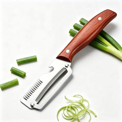 キッチン用ピーラー 千切りスライス可能 3in1 多機能野菜ピーラー 皮むき器 栓抜き兼用 千切りスライス可能 ステンレス製刃 木製グリップ 滑り止め設計 キッチン調理道具 野菜果物対応 お手入れ簡単 ブラウン (1, ウォールナット) 1