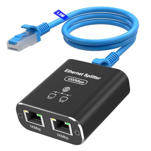 LAN ハブ LAN 分配器 1入力2出力【1.5MのCat6ケーブル付属 】LAN ケーブル 分配器 RJ45ポート分岐 スイッチングハブの外観・全体像 画像