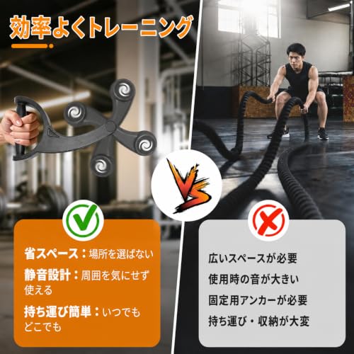 Pasiro バトルロープ コードレス回転式 2本セット 360度回転 静音 室内トレーニングの詳細・まとめ 画像