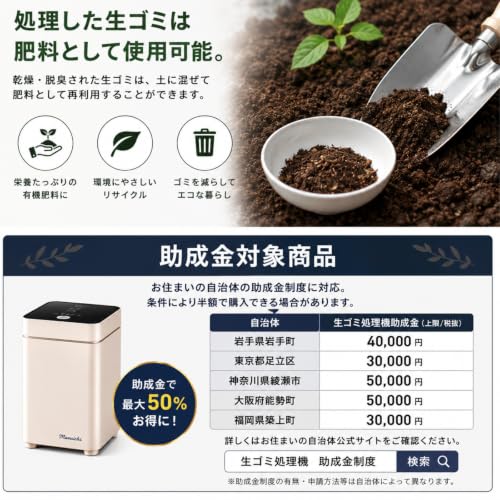 生ゴミ処理機 新型 3L 最大90%削減 乾燥粉砕式 簡単操作 静音 生ごみ 粉砕 乾燥 助成金対象 肥料 日本法人の特徴・詳細 画像