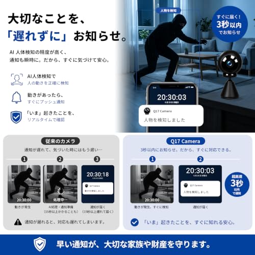 【WiFi6・2.4G/5G対応】 小型カメラ WiFi対応 スマホ連動 隠しカメラ Bluetooth簡単設定 2K 130°広角 AI人体検知 動体検知 暗視撮影 microSDカード最大256GB対応 室内防犯 ペット・お子様見守りの特徴・詳細 画像