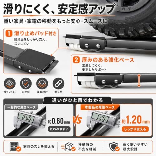 洗濯機台 キャスター付き 冷蔵庫移動キャスター 伸縮式 ステンレス 2個入 (グレー)の特徴・詳細 画像