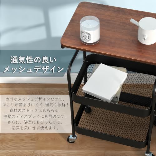 キッチンワゴン 天板付き 3段 キャスター付き キッチンラック キッチン棚 スチールワゴン 炊飯器 調味料 小物 台所 洗面所 リビング 大容量 収納カート スリム 隙間 収納ワゴン ラック バスケットラック ペットボトル メタルラック 一人暮らし 高耐荷 取っ手付き 幅42×奥行29×高さ76cmの特徴・詳細 画像