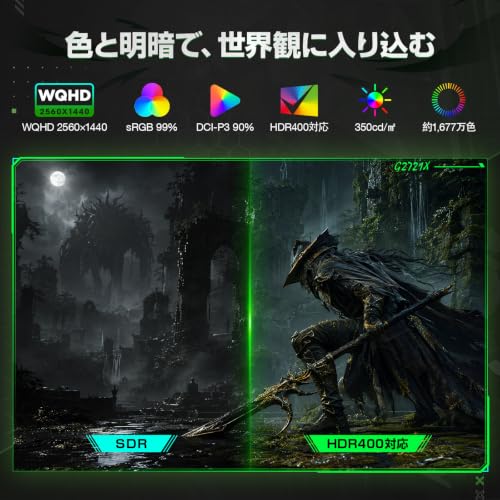 KOORUI ゲーミングモニター 27インチ デュアルモード WQHD 144Hz/FHD 260Hz Fast IPS 1ms HDR400の特徴・詳細 画像