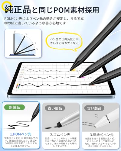 タッチペン タブレット ペン Pycuse 2026全機種対応 スタイラスペン i· Phone/Android/スマホ/タブレット汎用（ブラック）の特徴・詳細 画像