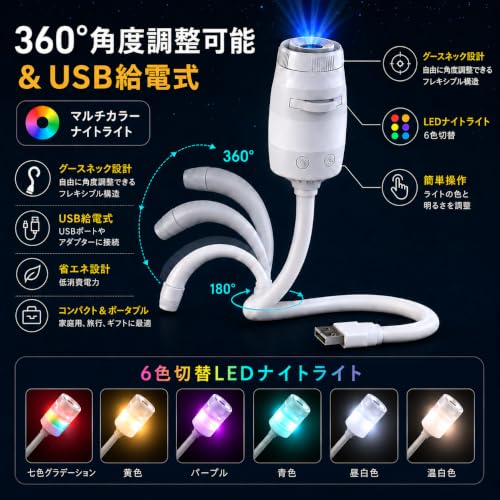 星空ライト プロジェクター 2WAY 6色切替LEDナイトライト USB給電式 13種類投影フィルム付き 銀河・星空・月投影の特徴・詳細 画像