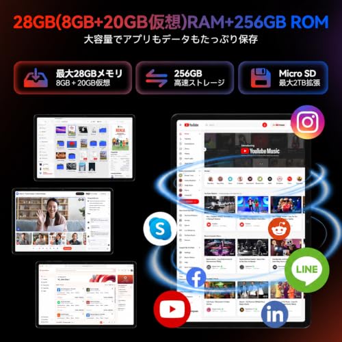【Android 16 タブレット 11インチ Wi-Fiモデル】ZPad4A タブレット セット、8コアCPU T615、1920x1200 FHDスクリーン、28GB RAM 256GB ROM、8000mAh、2.4/5GHz WiFi、BT5.0 LE、Widevine L1、Gemini AI対応、顔認識+ワイヤレス投影+GPS 10点付属品の特徴・詳細 画像
