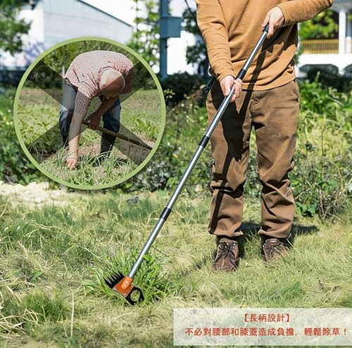 草取り 雑草取り器具【2WAY 両端使い分け】三角先端 根こそぎレーキ 6 本爪は大きな根深い雑草向け、三角先端は細かい雑草対応 草取り道具の特徴・詳細 画像