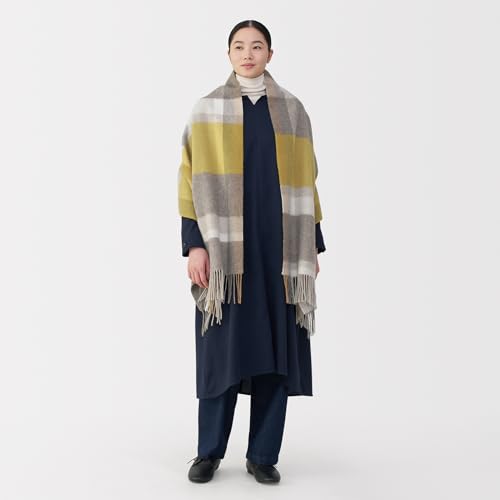 無印良品 ふっくらウール 大判ストール (チェック) ユニセックス大人 DDD40A5A モカブラウンチェック 60×200cmの詳細・まとめ 画像