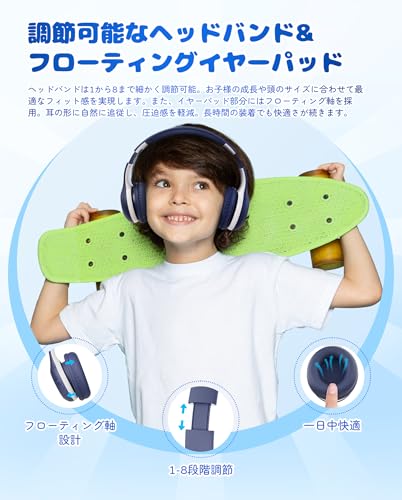 EarFun K2 子供用ワイヤレスヘッドホン Bluetooth 5.4 / 学校/授業/旅行/音楽/映画など適用 (ネイビー)の特徴・詳細 画像