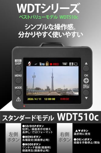 ドライブレコーダー 前後2カメラ WDT510c 前2K HDR/後1M GPS搭載 [並行輸入品]の特徴・詳細 画像