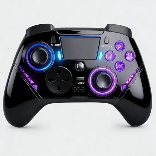 pc コントローラー p4コントローラー 【2026年革新版・アップデート】 ゲームパッド Turbo連射機能 6軸ジャイロセンサー 1000Hzポーリングレート RGBライト 高精密ボタン 無線/有線安定接続 遅延なし 急速充電20時間連続使用 人体工学設計 持ちやすい P3/P4/Switch/PC/Android/IOS/テスラ/TVに対応 日本語説明書の外観・全体像 画像