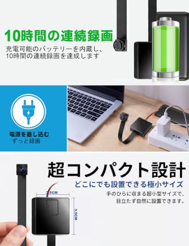 CHUHE 小型カメラ 防犯カメラ WiFi 隠しカメラ 1080P 超小型 動体検知 24時間録画 256GB対応 遠隔監視 会議 証拠撮影の特徴・詳細 画像