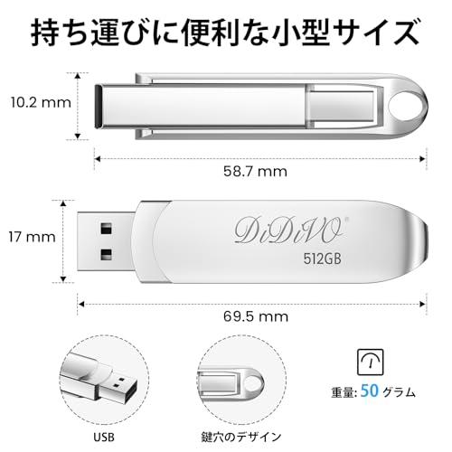 USBメモリ 512 GB フラッシュドライブ 小型 軽量 超高速データ転送 大容量 読取り最大15MB/s キャップ式 USBメモリースティック データ転送 Windows PCに対応の詳細・まとめ 画像