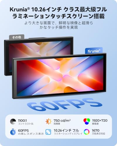 10.26インチ ディスプレイオーディオ ナビ、ワイヤレス60FPS CarPlayモニター、4Kドライブレコーダー＆HDバックカメラ搭載の特徴・詳細 画像