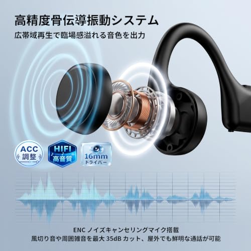 骨伝導イヤホン こつでんどう イヤホンbluetooth alacoo 骨伝導ワイヤレスイヤホンイヤホン bluetooth 耳を塞がない 骨伝導ヘッドホン 物理操作ボタン Type-C急速充電 超軽量 テレワーク/トレーニング/サイクリング (ブラック)の特徴・詳細 画像