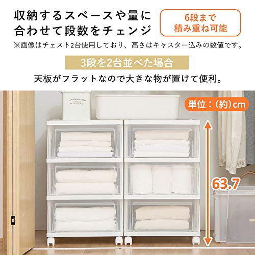 アイリスオーヤマ クローゼットチェスト ホワイト/クリア 衣類ケース タンス 収納 プラスチック チェスト 3段 キャスター付き NSCLZ503 幅39×奥行50×高さ59cmの特徴・詳細 画像
