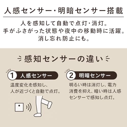 アイリスオーヤマ 乾電池式LEDセンサーライト 下方発光タイプ 壁つけ式 置き式 自動点灯 常時点灯 BSL-MS1の特徴・詳細 画像