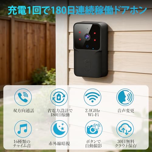 ZAIDER インターホン スマホ連動 ドアホン ワイヤレス 工事不要 カメラ付き 【自動撮影|音声変更|双方向通話】 玄関カメラ 夜視 広角 アラーム通知 2.4GHz無線 テレビドアホン 設置簡単 USB充電 省エネ 180日連続使用 ドアベル 玄関チャイム ドアベル 日本語取説書の詳細・まとめ 画像
