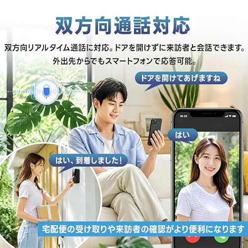 カメラ付き インターホン ワイヤレス ドアホン 工事不要 スマホ連動 ビデオドアベル 防犯カメラ 双方向音声 遠隔監視 呼び鈴 玄関チャイム 家族共有 充電式 壁掛け 防犯対策 介護用 WiFi対応 来客確認 留守対応 取付簡単 見守りカメラ（ホワイト） [並行輸入品]の特徴・詳細 画像